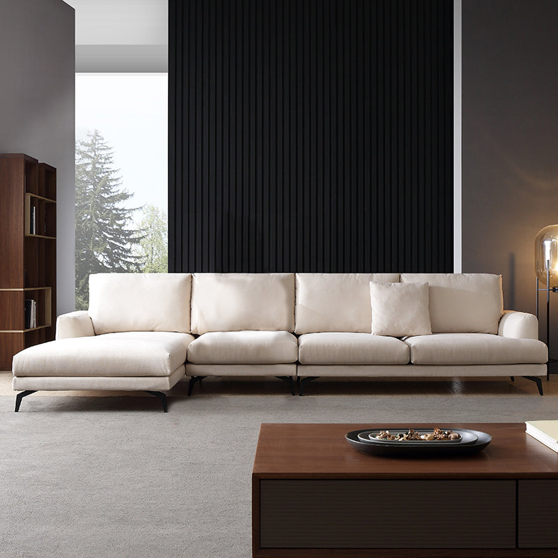 Ivory 4-seat Square Arm Sectional Scandinavian Fabric Sofa & Chaise Clearhalo 'furn' 'furn_sectionals' 'Furniture' 'Living Room Furniture' 'Sectionals' 5601774