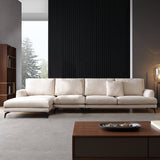 Ivory 4-seat Square Arm Sectional Scandinavian Fabric Sofa & Chaise Clearhalo 'furn' 'furn_sectionals' 'Furniture' 'Living Room Furniture' 'Sectionals' 5601774