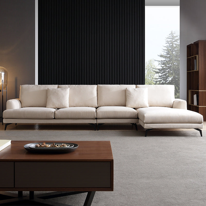 Ivory 4-seat Square Arm Sectional Scandinavian Fabric Sofa & Chaise Clearhalo 'furn' 'furn_sectionals' 'Furniture' 'Living Room Furniture' 'Sectionals' 5601776