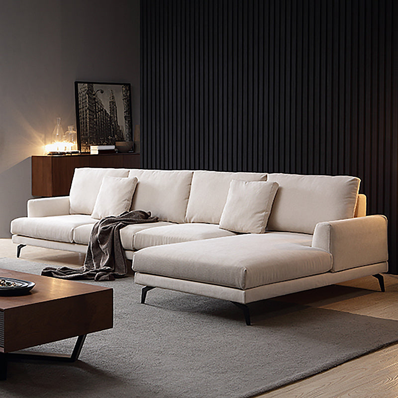 Ivory 4-seat Square Arm Sectional Scandinavian Fabric Sofa & Chaise Clearhalo 'furn' 'furn_sectionals' 'Furniture' 'Living Room Furniture' 'Sectionals' 5601777
