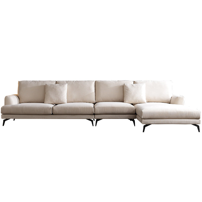 Ivory 4-seat Square Arm Sectional Scandinavian Fabric Sofa & Chaise Right Clearhalo 'furn' 'furn_sectionals' 'Furniture' 'Living Room Furniture' 'Sectionals' 5601778