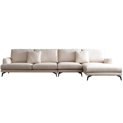 Ivory 4-seat Square Arm Sectional Scandinavian Fabric Sofa & Chaise Right Clearhalo 'furn' 'furn_sectionals' 'Furniture' 'Living Room Furniture' 'Sectionals' 5601778