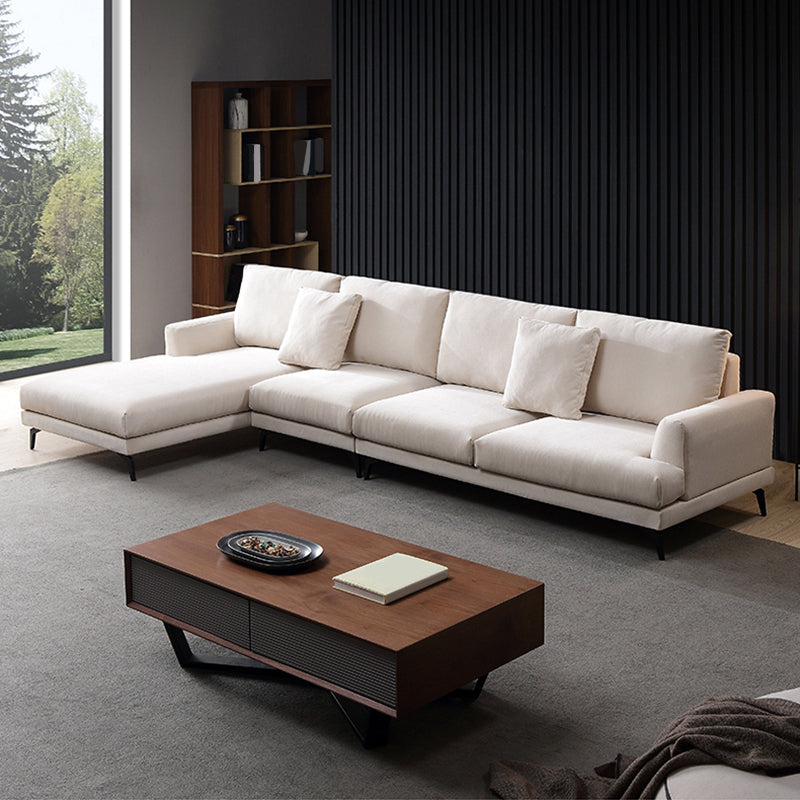 Ivory 4-seat Square Arm Sectional Scandinavian Fabric Sofa & Chaise Clearhalo 'furn' 'furn_sectionals' 'Furniture' 'Living Room Furniture' 'Sectionals' 5601784