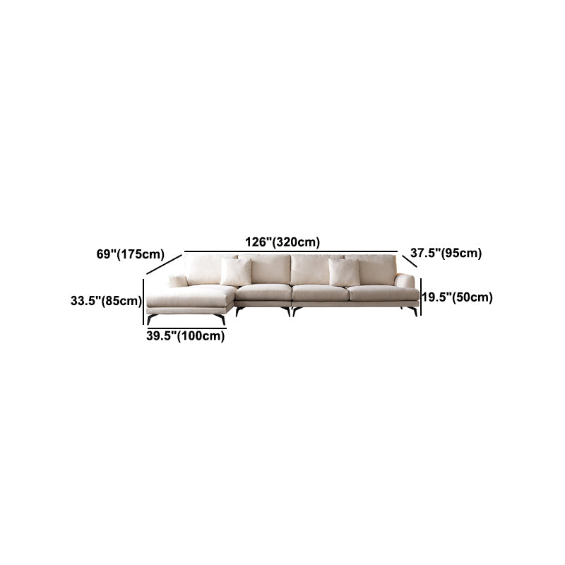 Ivory 4-seat Square Arm Sectional Scandinavian Fabric Sofa & Chaise Clearhalo 'furn' 'furn_sectionals' 'Furniture' 'Living Room Furniture' 'Sectionals' 5601786
