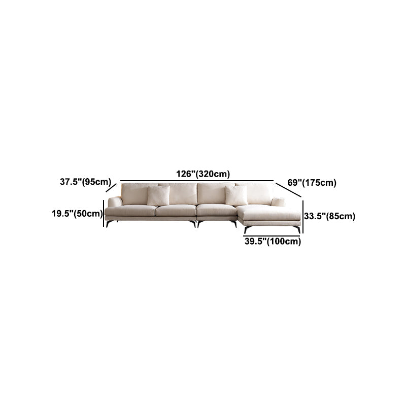 Ivory 4-seat Square Arm Sectional Scandinavian Fabric Sofa & Chaise Clearhalo 'furn' 'furn_sectionals' 'Furniture' 'Living Room Furniture' 'Sectionals' 5601787