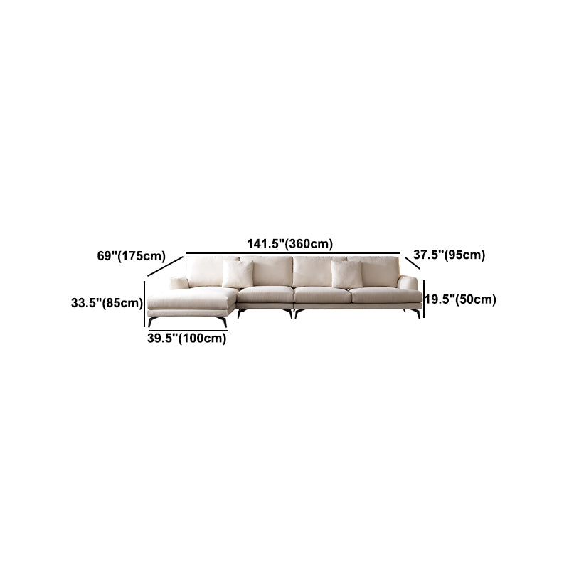 Ivory 4-seat Square Arm Sectional Scandinavian Fabric Sofa & Chaise Clearhalo 'furn' 'furn_sectionals' 'Furniture' 'Living Room Furniture' 'Sectionals' 5601788