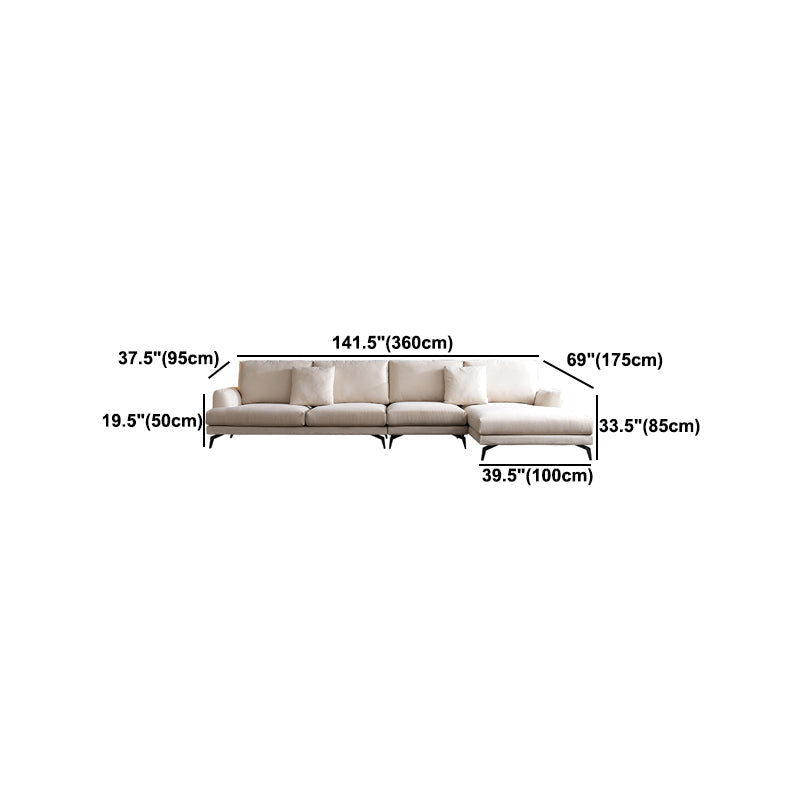 Ivory 4-seat Square Arm Sectional Scandinavian Fabric Sofa & Chaise Clearhalo 'furn' 'furn_sectionals' 'Furniture' 'Living Room Furniture' 'Sectionals' 5601789