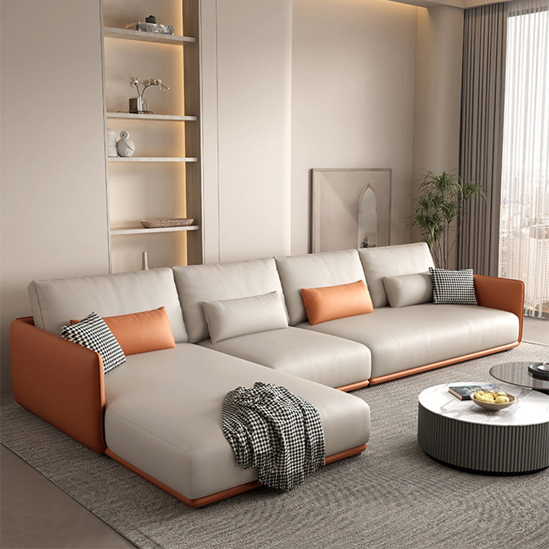 Faux Leather Pillow Back Sofa with Chaise Square Arm Sectional