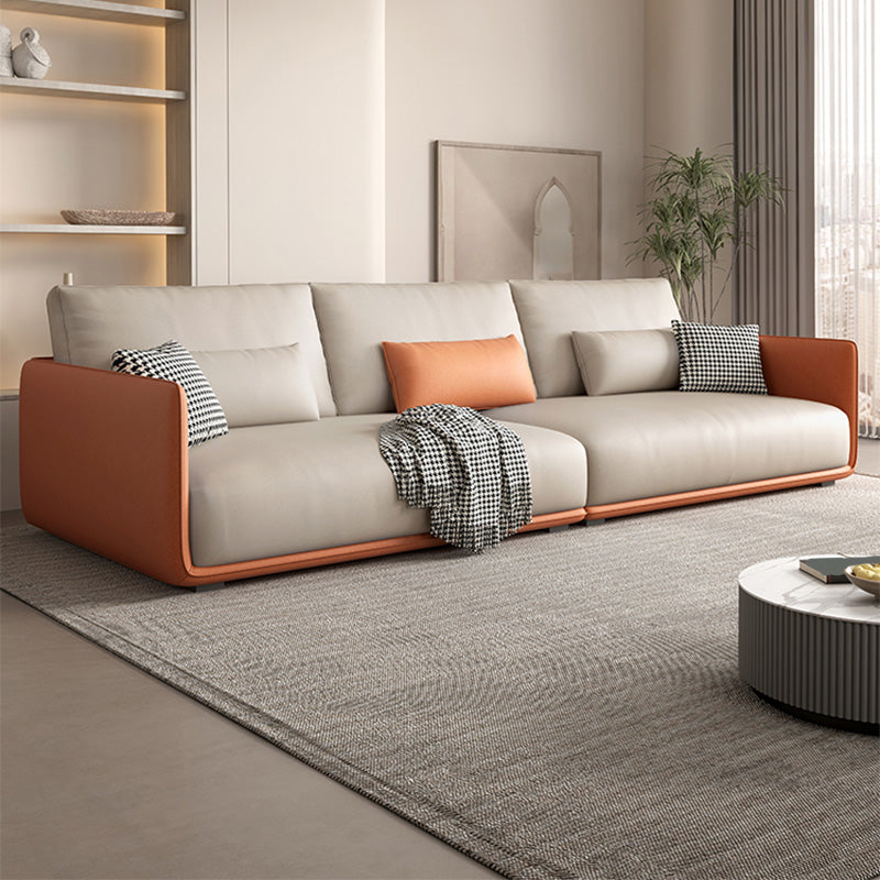 Faux Leather Pillow Back Sofa with Chaise Square Arm Sectional