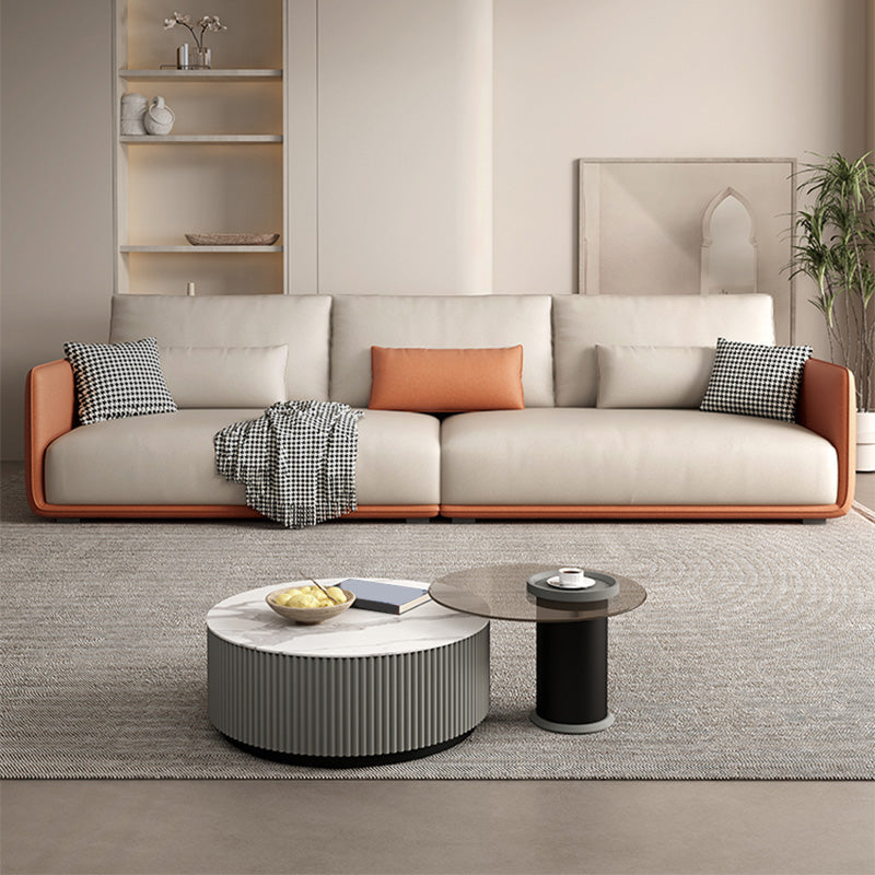 Faux Leather Pillow Back Sofa with Chaise Square Arm Sectional