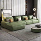 Square Arm 3/4-Seater Sofa & Chaise Green Faux Leather Sectional