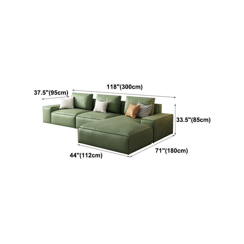 Square Arm 3/4-Seater Sofa & Chaise Green Faux Leather Sectional