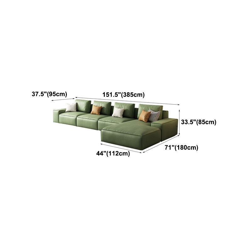 Square Arm 3/4-Seater Sofa & Chaise Green Faux Leather Sectional
