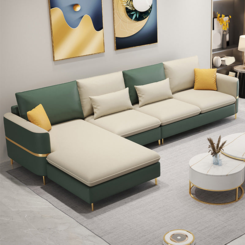 Scandinavian Cream Stationary Slipcovered Faux Leather 4 Seat Sofa