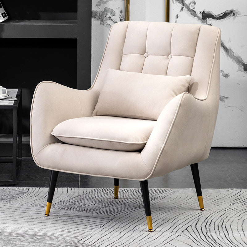 Tufted Cushions Chair 31.4" L x 27.5" W x 35.4" H Arms Included Chair Faux Leather Beige Clearhalo 'Accent Chairs' 'accent_chairs' 'Chairs & Seating' 'furn' 'furn_accent_chairs' 'Furniture' 'Living Room Furniture' 5602193
