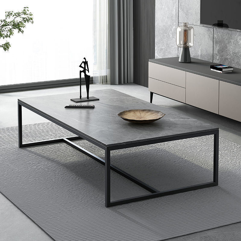 Trestle Type/frame Base Rectangular Slate Table Board Glam Style Coffee Table Gray Black Clearhalo 'Coffee & Accent Tables' 'Coffee Tables' 'coffee_tables' 'furn' 'furn_coffee_tables' 'Furniture' 'Living Room Furniture' 5602243
