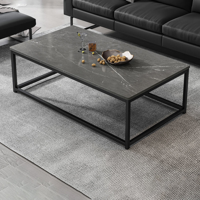 Trestle Type/frame Base Rectangular Slate Table Board Glam Style Coffee Table Light Gray-Black Clearhalo 'Coffee & Accent Tables' 'Coffee Tables' 'coffee_tables' 'furn' 'furn_coffee_tables' 'Furniture' 'Living Room Furniture' 5602246