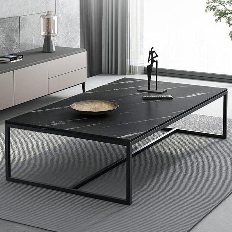 Trestle Type/frame Base Rectangular Slate Table Board Glam Style Coffee Table Black Gray Clearhalo 'Coffee & Accent Tables' 'Coffee Tables' 'coffee_tables' 'furn' 'furn_coffee_tables' 'Furniture' 'Living Room Furniture' 5602252