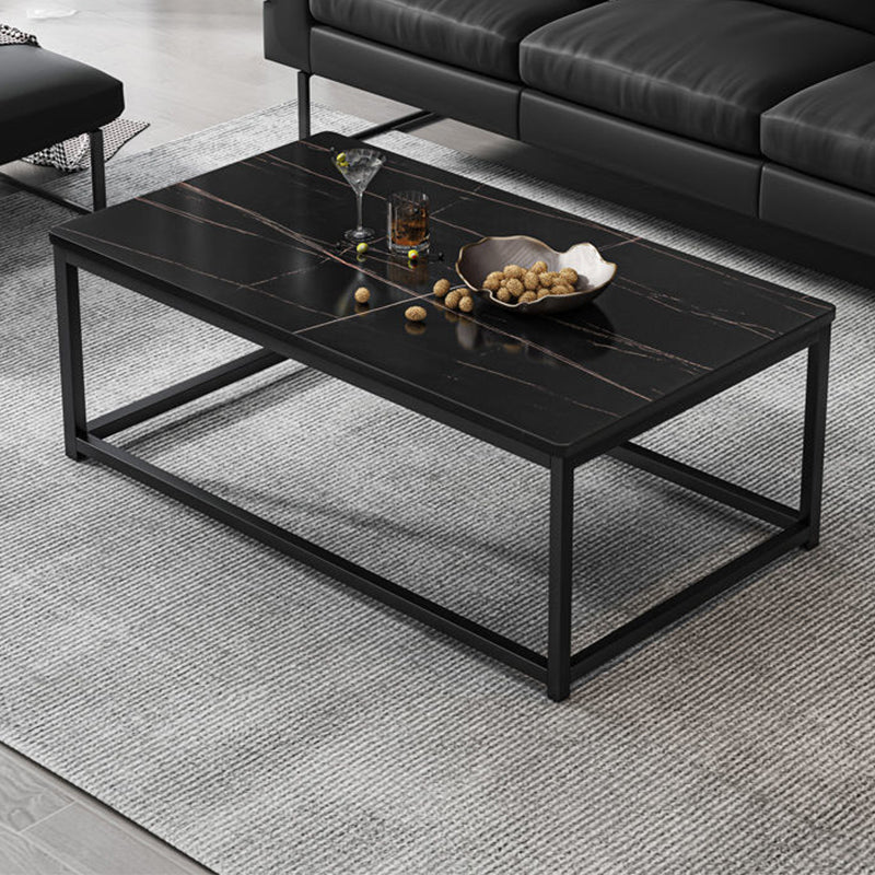 Trestle Type/frame Base Rectangular Slate Table Board Glam Style Coffee Table 31.5"L x 16"W x 16.5"H Black Clearhalo 'Coffee & Accent Tables' 'Coffee Tables' 'coffee_tables' 'furn' 'furn_coffee_tables' 'Furniture' 'Living Room Furniture' 5602253
