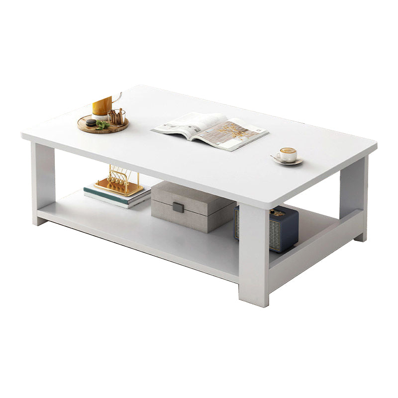 Modern Style Rectangular Wooden Table 4 Legs Base with Storage Rack Coffee Table