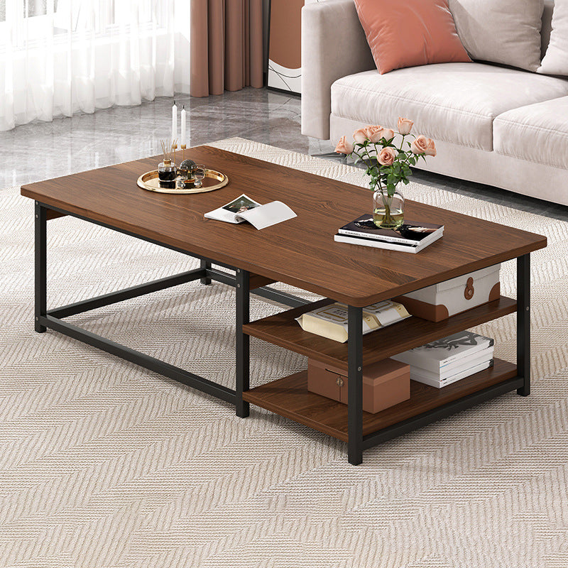 Rectangular Frame Base Wooden Table Modern Style Coffee Table 47"L x 24"W x 16.5"H Walnut+Black Shelves Included Clearhalo 'Coffee & Accent Tables' 'Coffee Tables' 'coffee_tables' 'furn' 'furn_coffee_tables' 'Furniture' 'Living Room Furniture' 5602417