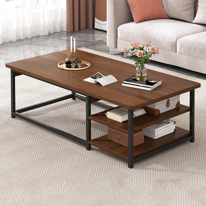 Rectangular Frame Base Wooden Table Modern Style Coffee Table 55"L x 24"W x 16.5"H Walnut+Black Shelves Included Clearhalo 'Coffee & Accent Tables' 'Coffee Tables' 'coffee_tables' 'furn' 'furn_coffee_tables' 'Furniture' 'Living Room Furniture' 5602423