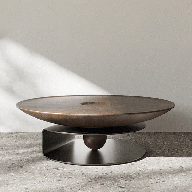 Modernstil Holztisch mit runden schwarzen Metall abstrakten Basis -Kaffeetisch