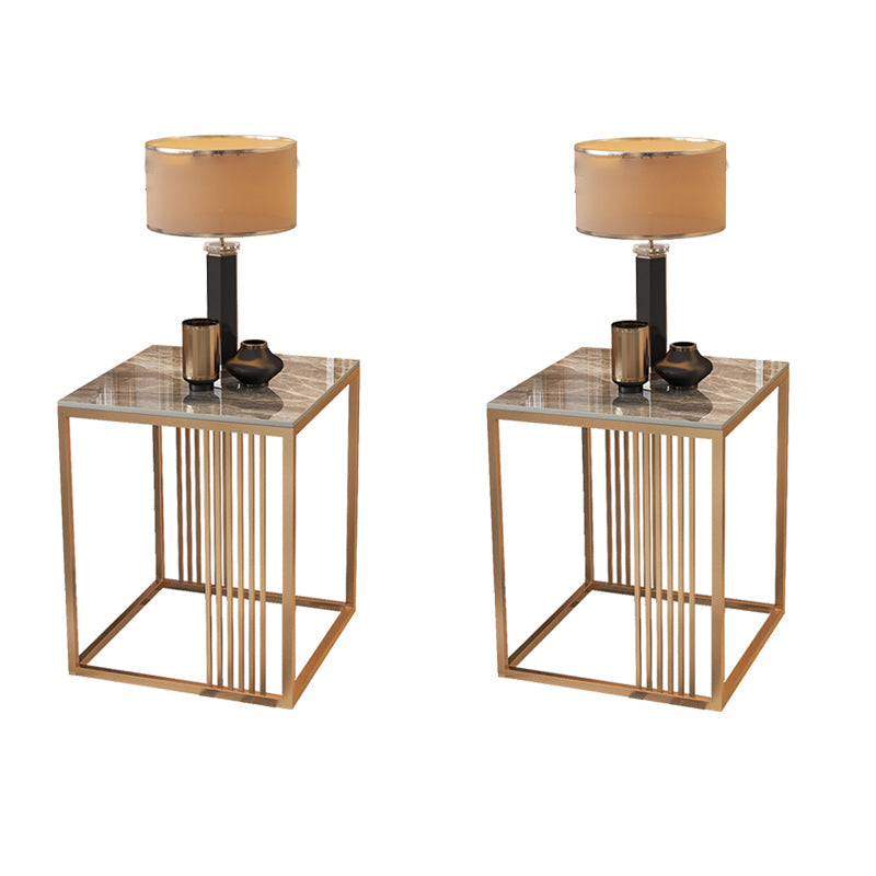 Golden Frame End Table 19.69" Tall Square Stone Sofa Side Accent Table