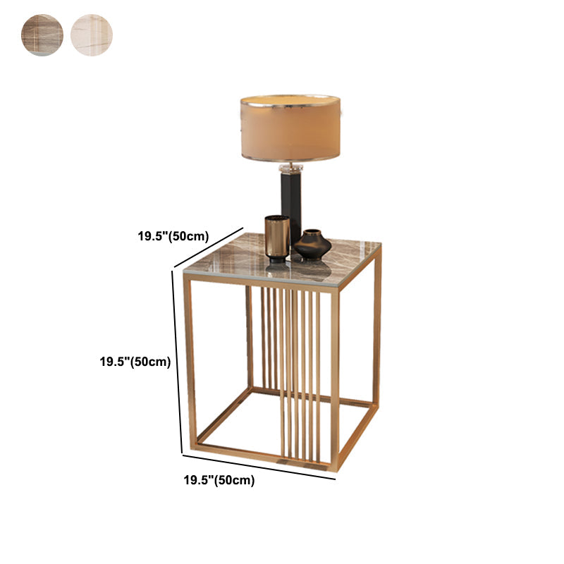 Golden Frame End Table 19.69" Tall Square Stone Sofa Side Accent Table