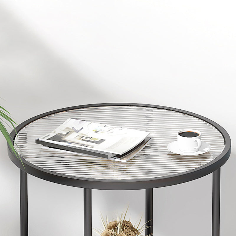 Modern Round Glass Top End Table Cross Legs Sofa Side Table with Shelf Clearhalo 'Coffee & Accent Tables' 'End & Side Tables' 'end_side_tables' 'furn' 'furn_end_side_tables' 'Furniture' 'Living Room Furniture' 5602920