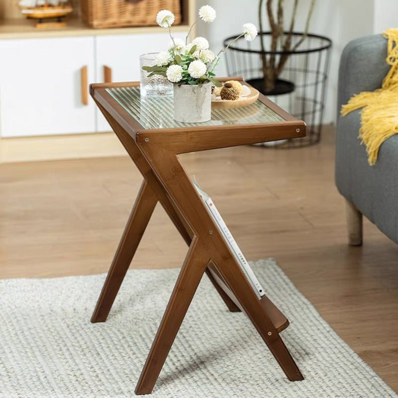 Moderne stijl bamboe riet materiaal glas desktop grijs/tan/transparante rechthoek bijzettafel