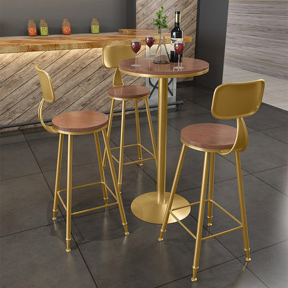 Glam Style Iron Bar Table Round Top Indoor Pedestal Bistro Table 23"W x 41"H Brown Without Chairs Clearhalo 'Bar Furniture' 'Bar Tables' 'bar_tables' 'furn' 'furn_bar_tables' 'Furniture' 'Kitchen & Dining Furniture' 5602979