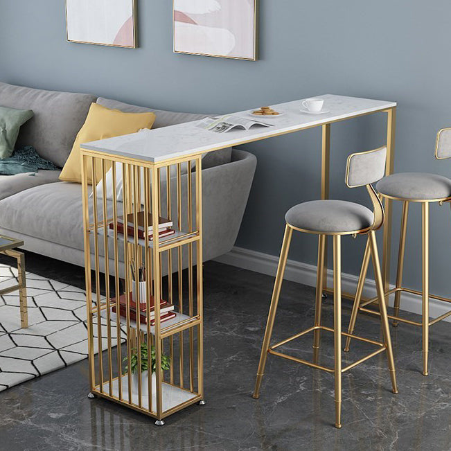 Tavolo da bancone in marmo Glam con tavolo rettangolare con doppio piedistallo - 41,3" H