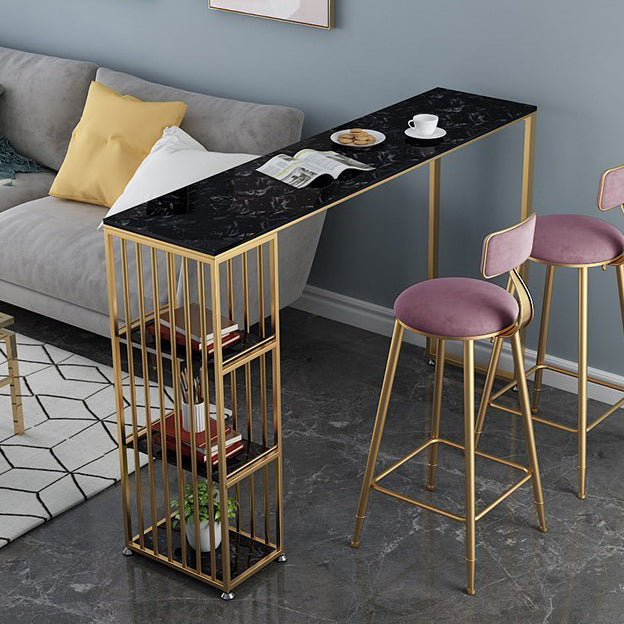 Tavolo da bancone in marmo Glam con tavolo rettangolare con doppio piedistallo - 41,3" H