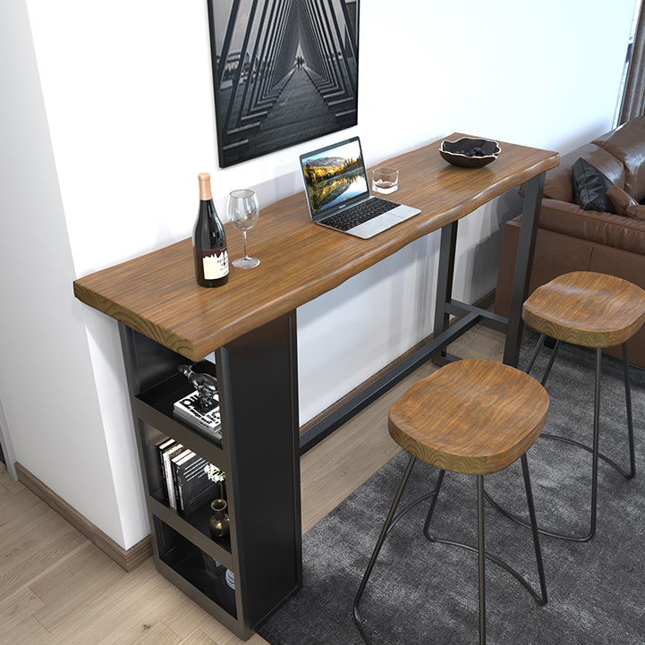 Brown Wood Pub Table with Rectangle Table Top Black Trestle Table - 41.3" H 55.1"L x 15.7"W x 41.3"H Without Chairs Clearhalo 'Bar Furniture' 'Bar Tables' 'bar_tables' 'furn' 'furn_bar_tables' 'Furniture' 'Kitchen & Dining Furniture' 5603187