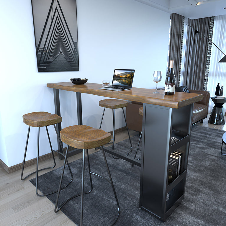 Brown Wood Pub Table with Rectangle Table Top Black Trestle Table - 41.3" H 63"L x 15.7"W x 41.3"H Without Chairs Clearhalo 'Bar Furniture' 'Bar Tables' 'bar_tables' 'furn' 'furn_bar_tables' 'Furniture' 'Kitchen & Dining Furniture' 5603189