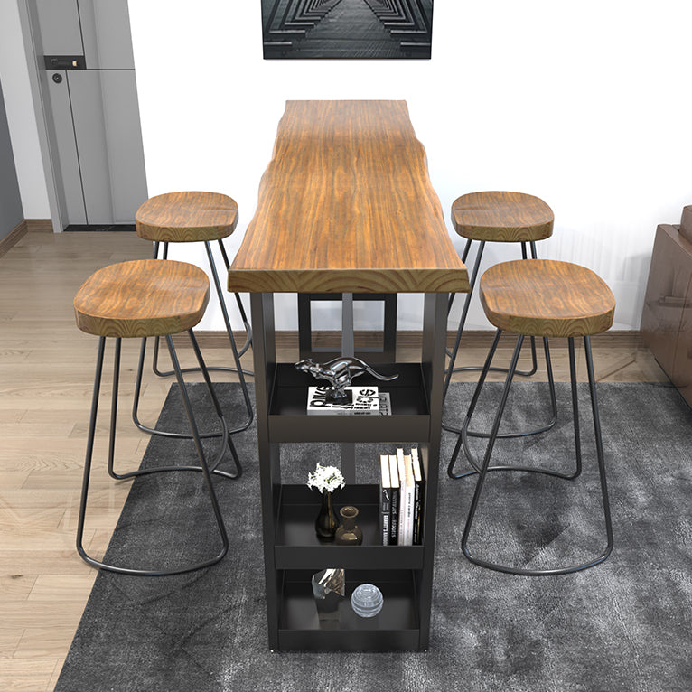 Brown Wood Pub Table with Rectangle Table Top Black Trestle Table - 41.3" H 70.9"L x 15.7"W x 41.3"H Without Chairs Clearhalo 'Bar Furniture' 'Bar Tables' 'bar_tables' 'furn' 'furn_bar_tables' 'Furniture' 'Kitchen & Dining Furniture' 5603190