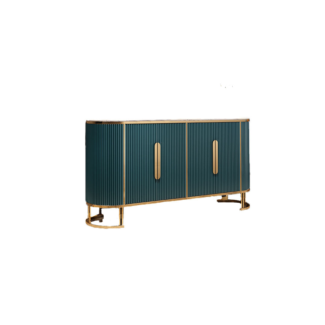 Server top di pietra a buffet in stile glam con porta per la cucina