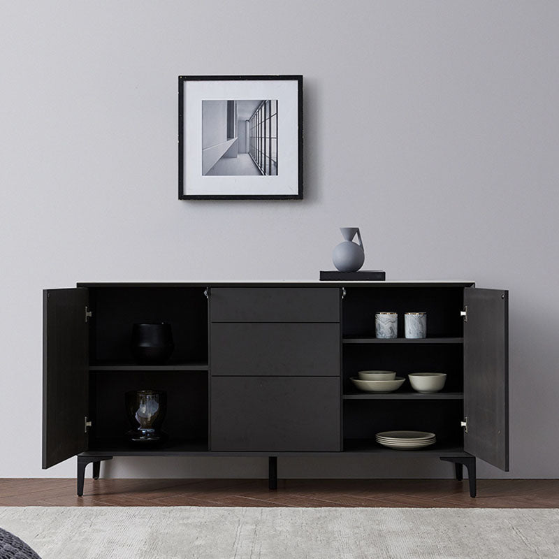 Black Buffet Sideboard Sintered Stone Top Server with Door and Drawer Clearhalo 'buffet_sideboard' 'Buffets & Sideboards' 'furn' 'furn_buffet_sideboard' 'Furniture' 'Kitchen & Dining Furniture' 5603271