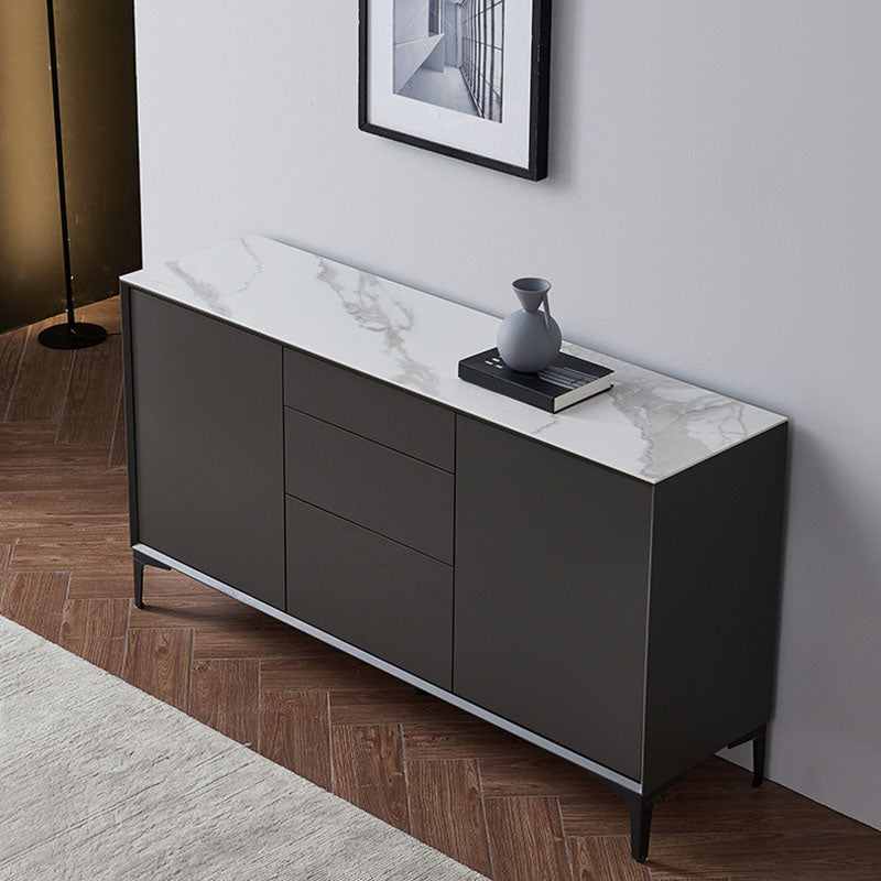 Black Buffet Sideboard Sintered Stone Top Server with Door and Drawer Clearhalo 'buffet_sideboard' 'Buffets & Sideboards' 'furn' 'furn_buffet_sideboard' 'Furniture' 'Kitchen & Dining Furniture' 5603273