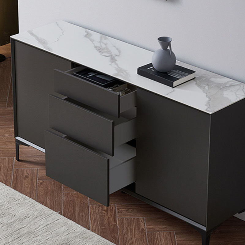 Black Buffet Sideboard Sintered Stone Top Server with Door and Drawer Clearhalo 'buffet_sideboard' 'Buffets & Sideboards' 'furn' 'furn_buffet_sideboard' 'Furniture' 'Kitchen & Dining Furniture' 5603280