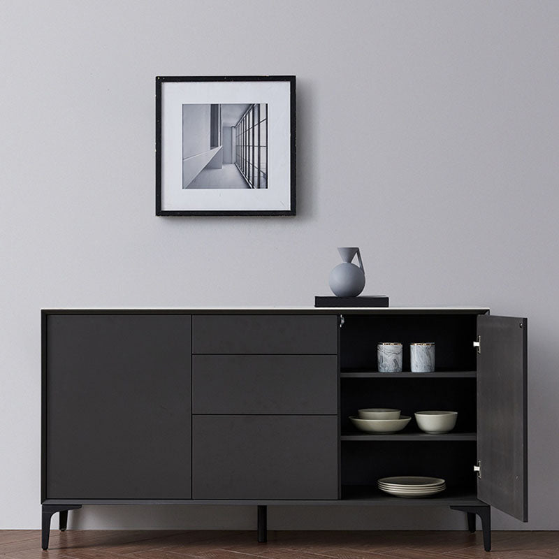 Black Buffet Sideboard Sintered Stone Top Server with Door and Drawer Clearhalo 'buffet_sideboard' 'Buffets & Sideboards' 'furn' 'furn_buffet_sideboard' 'Furniture' 'Kitchen & Dining Furniture' 5603284