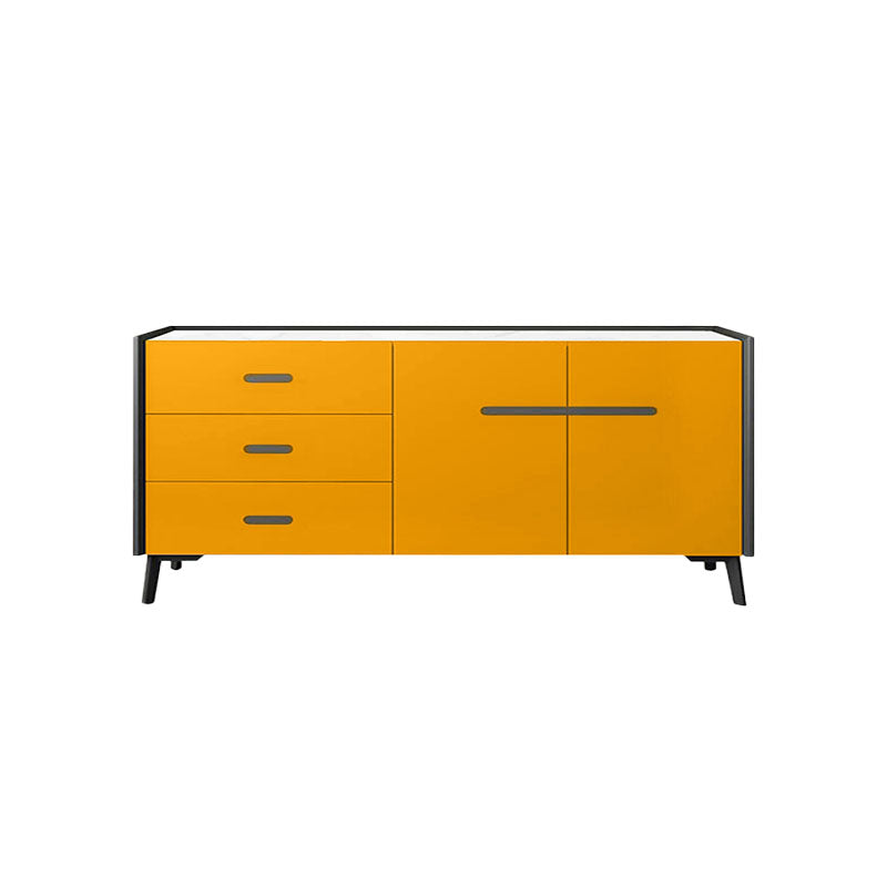 Glam Buffet Sideboard White Sintered Stone Top Server with Door and Drawer 59"L x 16"W x 33"H Yellow Clearhalo 'buffet_sideboard' 'Buffets & Sideboards' 'furn' 'furn_buffet_sideboard' 'Furniture' 'Kitchen & Dining Furniture' 5603294