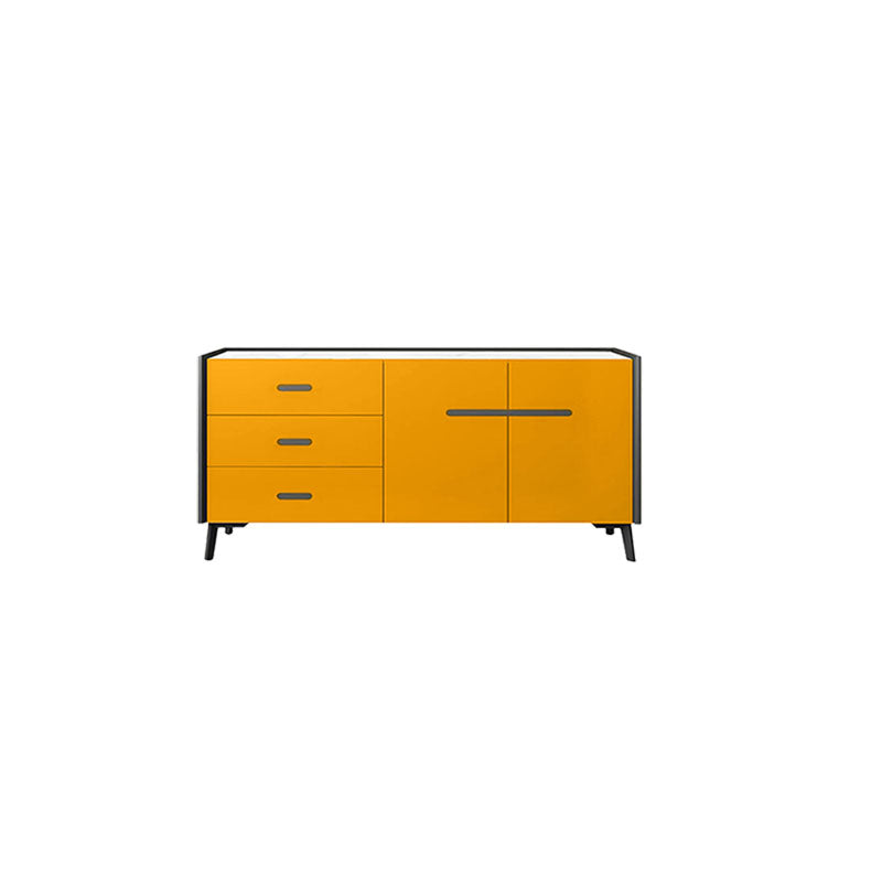 Glam Buffet Sideboard White Sintered Stone Top Server with Door and Drawer 55"L x 16"W x 33"H Yellow Clearhalo 'buffet_sideboard' 'Buffets & Sideboards' 'furn' 'furn_buffet_sideboard' 'Furniture' 'Kitchen & Dining Furniture' 5603295