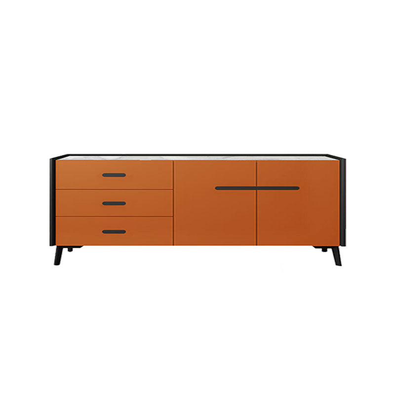 Glam Buffet Sideboard White Sintered Stone Top Server with Door and Drawer 63"L x 16"W x 33"H Orange Clearhalo 'buffet_sideboard' 'Buffets & Sideboards' 'furn' 'furn_buffet_sideboard' 'Furniture' 'Kitchen & Dining Furniture' 5603311