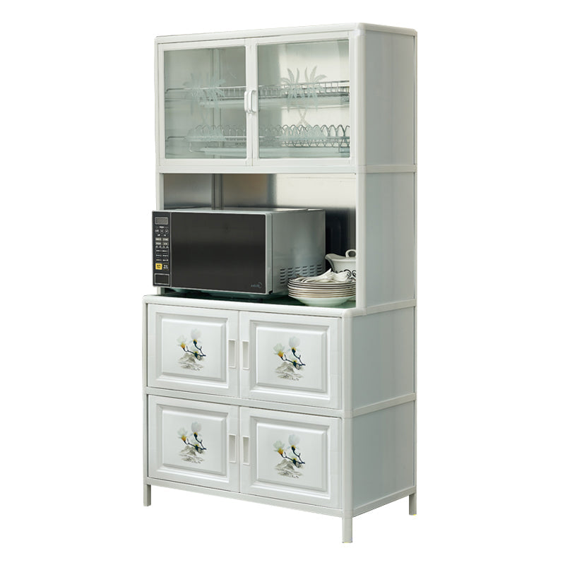 Glass Buffet Server Contemporary Style White Metal Frame Kitchen Server 25"L x 17"W x 65"H Clearhalo 'buffet_sideboard' 'Buffets & Sideboards' 'furn' 'furn_buffet_sideboard' 'Furniture' 'Kitchen & Dining Furniture' 5603668