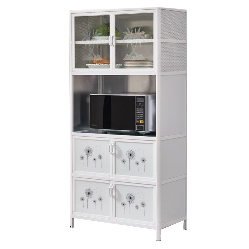 Glass Buffet Server Contemporary Style White Metal Frame Kitchen Server 29"L x 16"W x 61"H Clearhalo 'buffet_sideboard' 'Buffets & Sideboards' 'furn' 'furn_buffet_sideboard' 'Furniture' 'Kitchen & Dining Furniture' 5603669