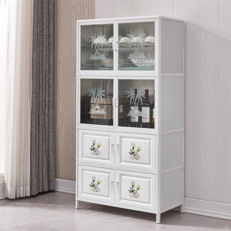Glass Buffet Server Contemporary Style White Metal Frame Kitchen Server Clearhalo 'buffet_sideboard' 'Buffets & Sideboards' 'furn' 'furn_buffet_sideboard' 'Furniture' 'Kitchen & Dining Furniture' 5603670