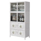 Glass Buffet Server Contemporary Style White Metal Frame Kitchen Server 31"L x 16"W x 61"H Clearhalo 'buffet_sideboard' 'Buffets & Sideboards' 'furn' 'furn_buffet_sideboard' 'Furniture' 'Kitchen & Dining Furniture' 5603671