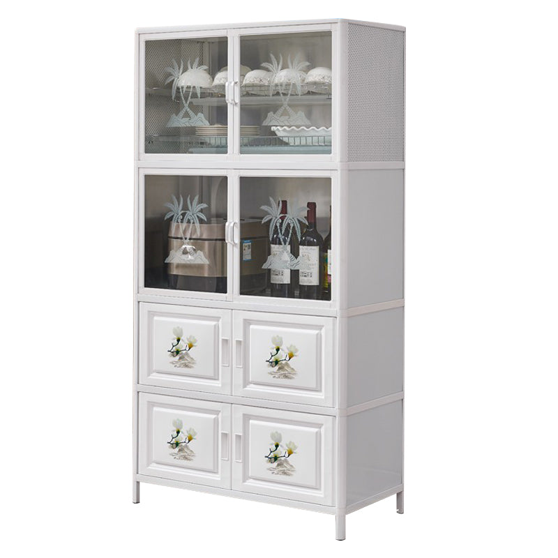 Glass Buffet Server Contemporary Style White Metal Frame Kitchen Server 31"L x 16"W x 61"H Clearhalo 'buffet_sideboard' 'Buffets & Sideboards' 'furn' 'furn_buffet_sideboard' 'Furniture' 'Kitchen & Dining Furniture' 5603671